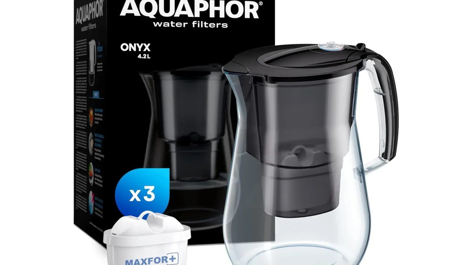 Aquaphor Onyx 4,2 L - czarny dzbanek filtrujący w oryginalnym opakowaniu z wkładem MAXFOR+ x3